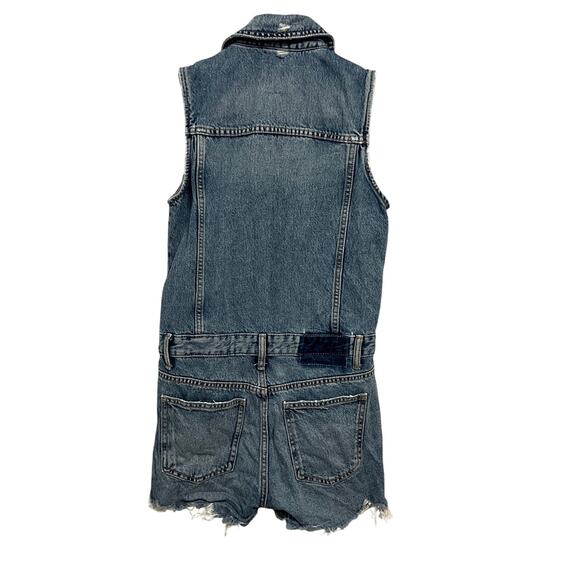 Zara Denim Short Jumpsuit Women's Small Blue Distressed Festival - Picture 9 of 12